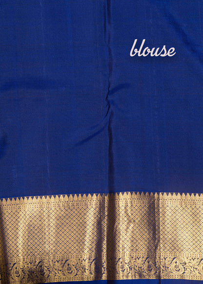 Olive Brown Colour Kanjivaram Pure Silk Saree With Royal Blue Traditional Border