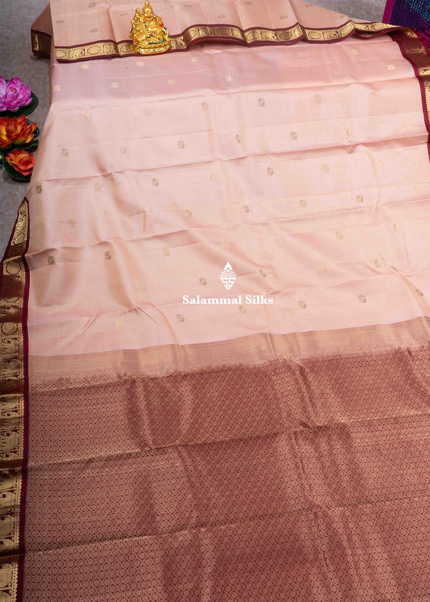 Kanjivaram Yellow Pure Silk Saree With Traditional Maroon Border