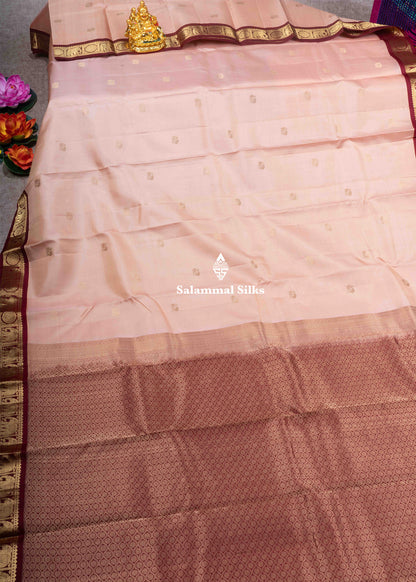 Kanjivaram Yellow Pure Silk Saree With Traditional Maroon Border