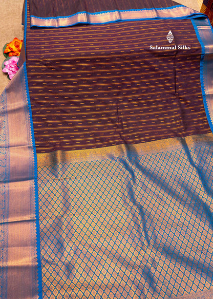 Sandal Colour Semi Silk Saree With Peacock Blue Copper Zari Border