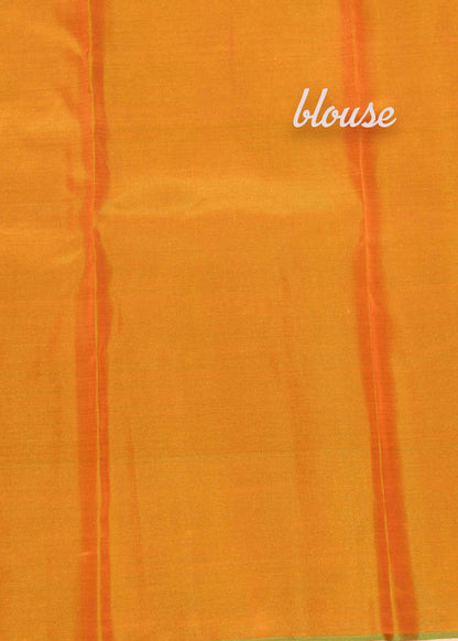 Orange Shade Pure Kanjivaram Silk Saree With Fancy Green Border