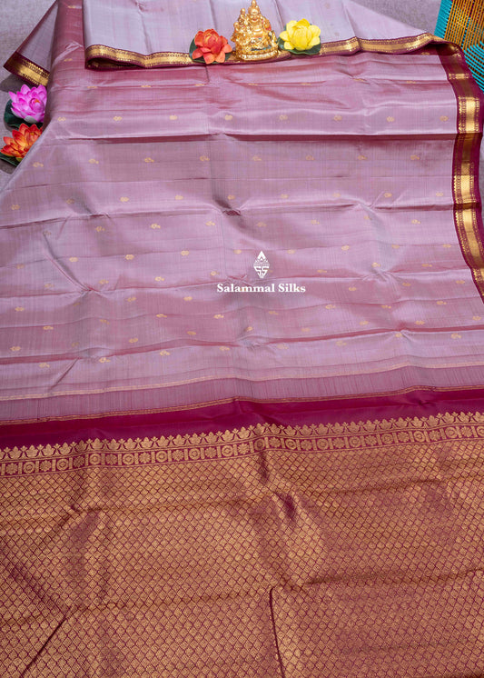 Kanjivaram Light Maroon Pure Silk Saree With Gold Zari Small Border