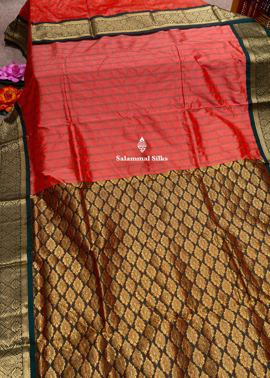 9 Yards Semi Silk Saree Peach Colour with Bottle Green Border