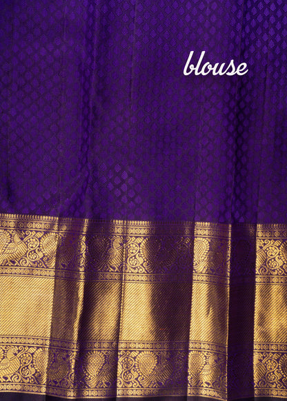 Violet Colour Kanjivaram Pure Silk Saree 3G Zari with Traditional Long Size Border