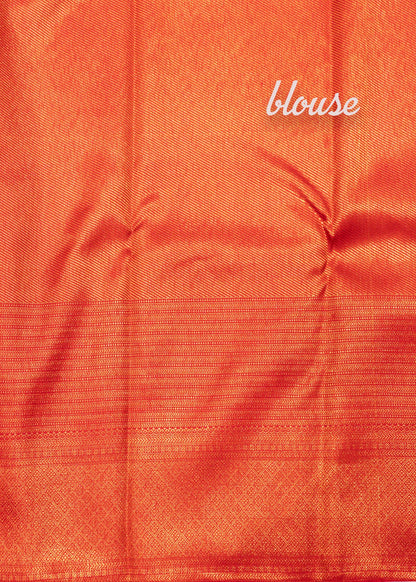 Tomato Red Colour Kanjivaram Pure Silk Saree with Copper Zari Long Border