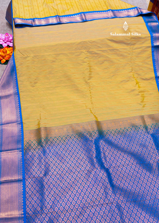 Sandal Colour Semi Silk Saree With Peacock Blue Copper Zari Border
