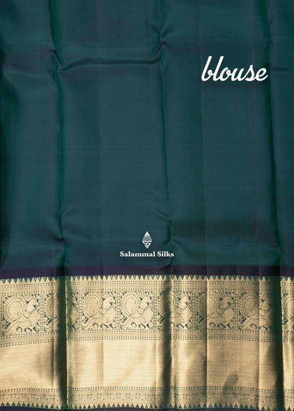 Kanjivaram Bottle Green Pure Silk Saree With Traditional Gold Zari Border