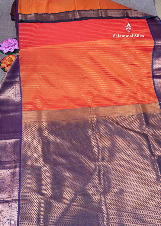 Orange Colour Semi Silk Saree With Violet Copper Zari Border