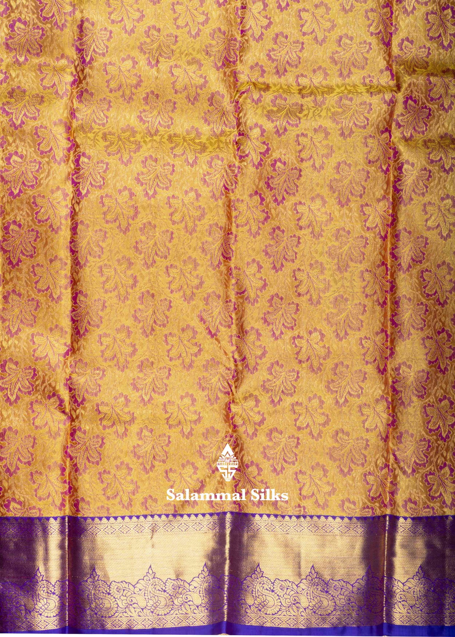Kanjivaram Mustard Yellow Pure Silk Jacquard Saree With Violet Blouse