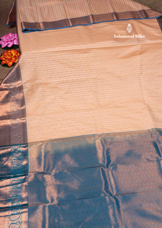 Sandal Colour Semi Silk Saree With Blue Copper Zari Border