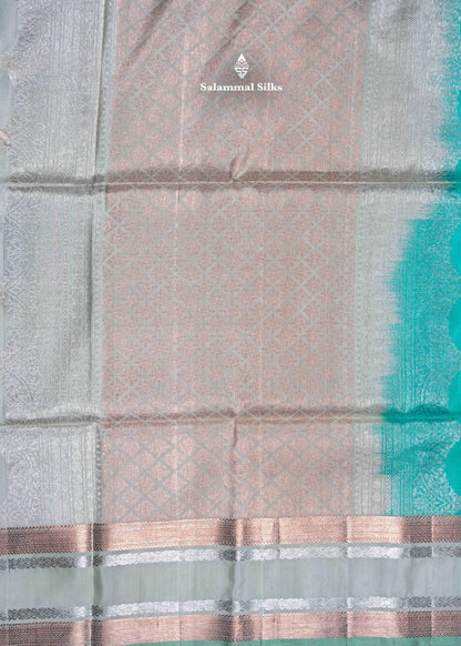 Kanjivaram Sea Green Pure Soft Silk Saree With Cream Green Blouse