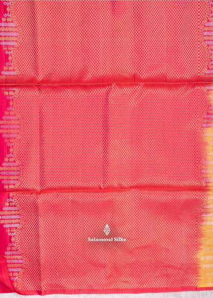 Kanjivaram Mustard Yellow Pure Soft Silk Saree With Pink Blouse
