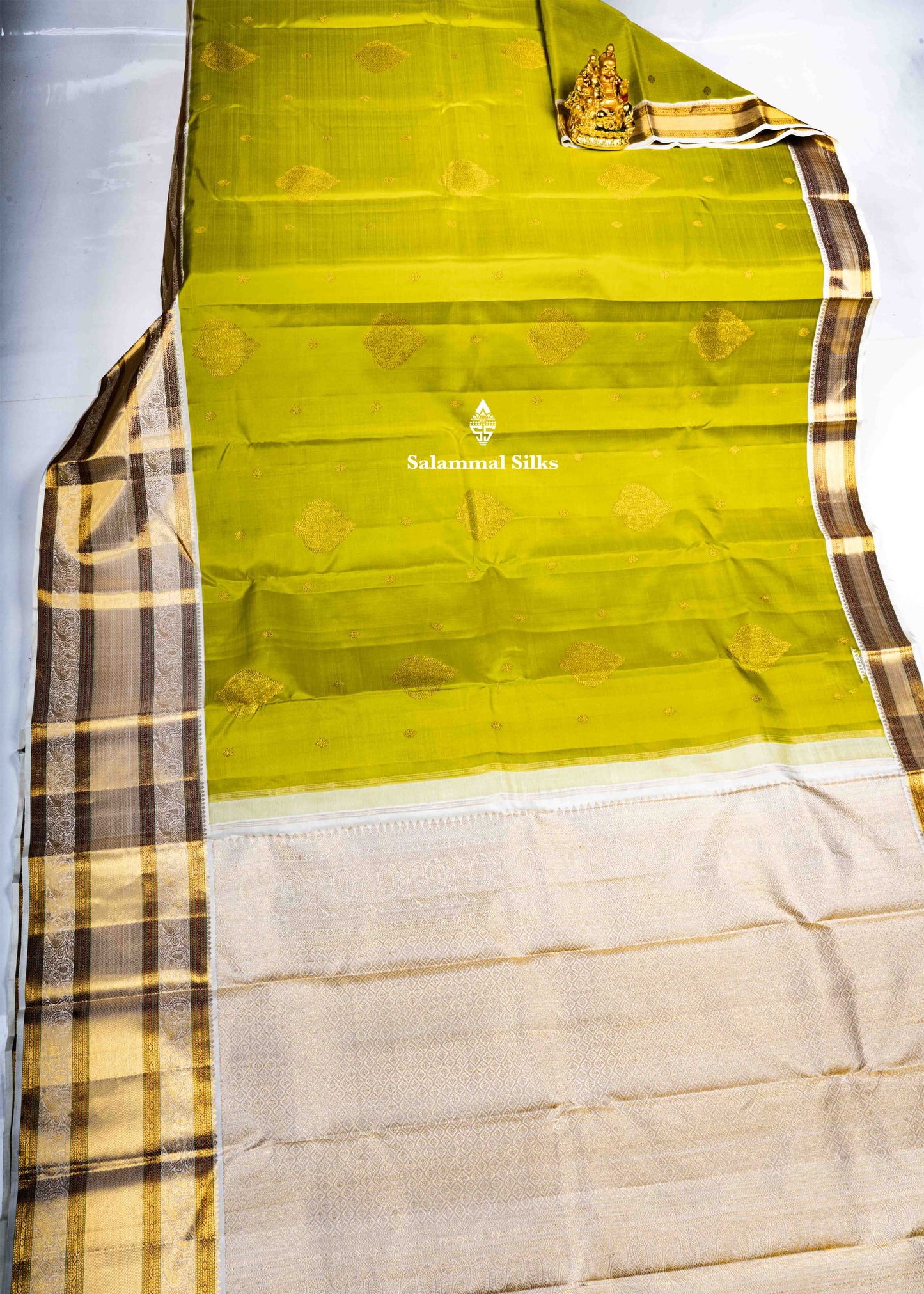 Kanjivaram Manthulir Yellow Pure Silk Saree With Half White Border