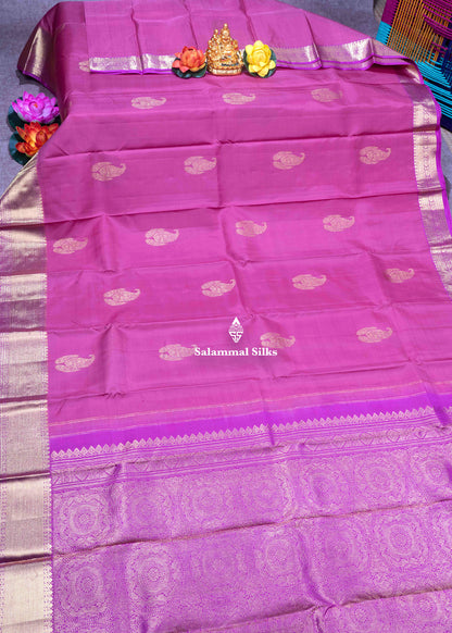 Kanjivaram Onion Pink Pure Silk Saree With Pink Blouse