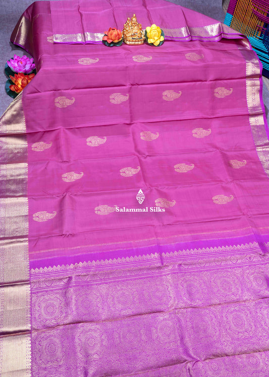 Kanjivaram Onion Pink Pure Silk Saree With Pink Blouse