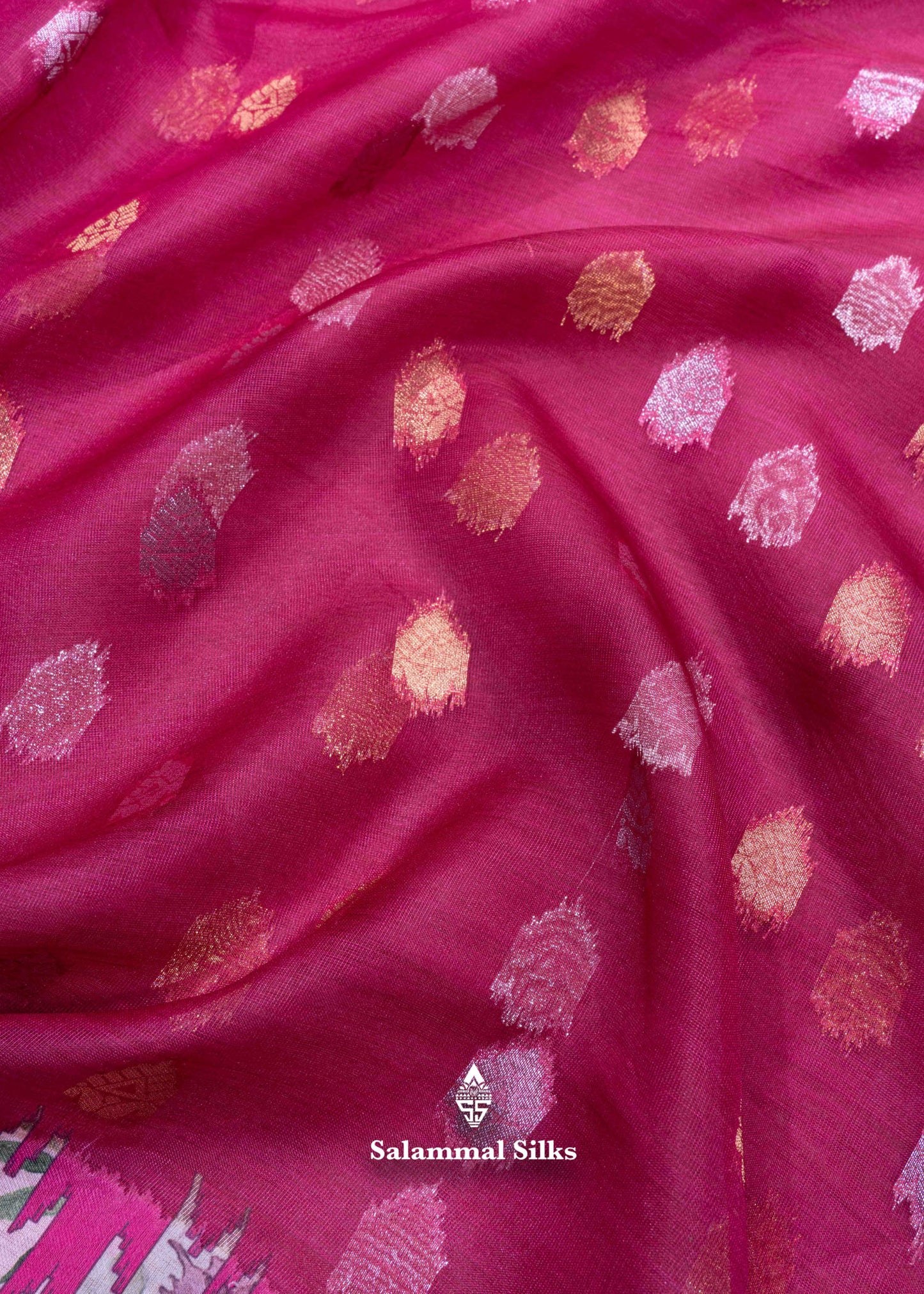 Pink Shade Semi Organza Saree With Floral Border