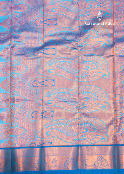 Violet Colour Small Checks Semi Silk Saree With Blue Border