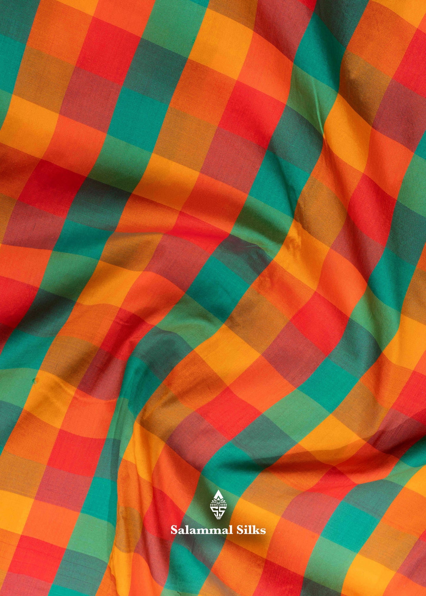 Paalum Pazham Checks 9 Yards Semi Silk Saree with Gold Zari (3 Inch) Border