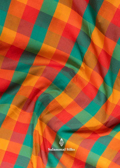 Paalum Pazham Checks 9 Yards Semi Silk Saree with Gold Zari (3 Inch) Border