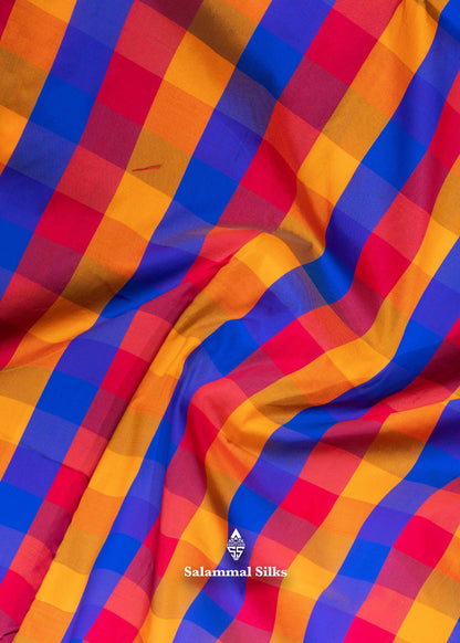 Paalum Pazham Checks 9 Yards Semi Silk Saree with Gold Zari (3 Inch) Border