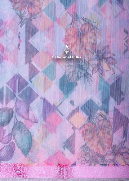 Light Pink Kota Cotton Printed Saree With Fancy Small Border