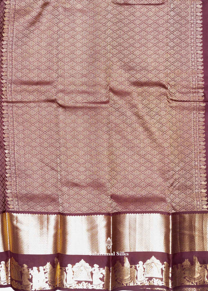 Brown Color Pure Kanjivaram Silk Saree with Emboss body, Pallakku Border & Blouse