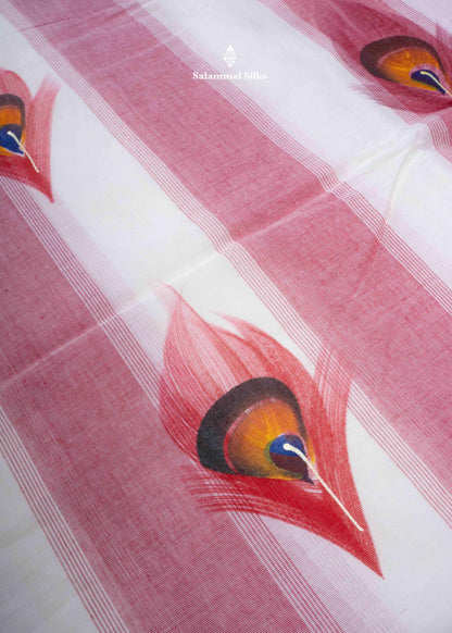 Light Pink Printed Cotton Saree with Copper Zari Border