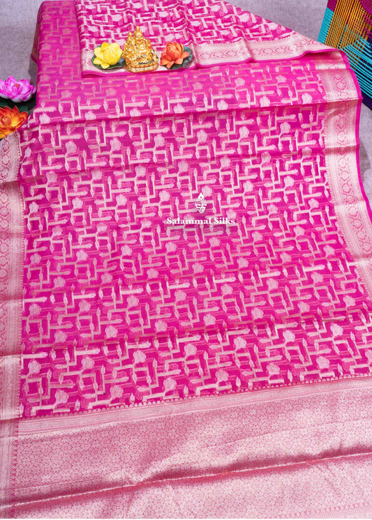 Pink Colour Kota Cotton Saree With Grand Blouse