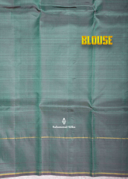 Kanjivaram Saffire Green Pure Silk Saree With Olive Green Blouse