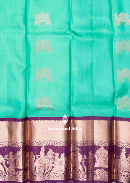 Rexona Green Color Kanjivaram Pure Silk Saree with Pallakku Fancy Border and Magenta Blouse
