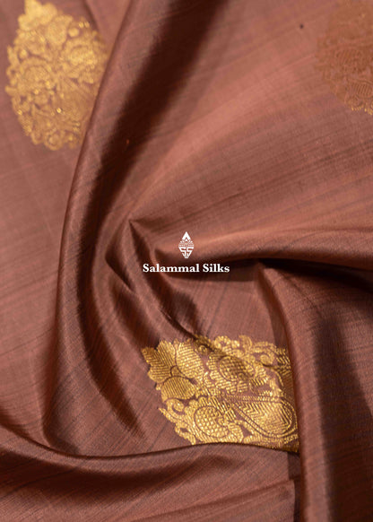 Olive Brown Colour Kanjivaram Pure Silk Saree With Royal Blue Traditional Border