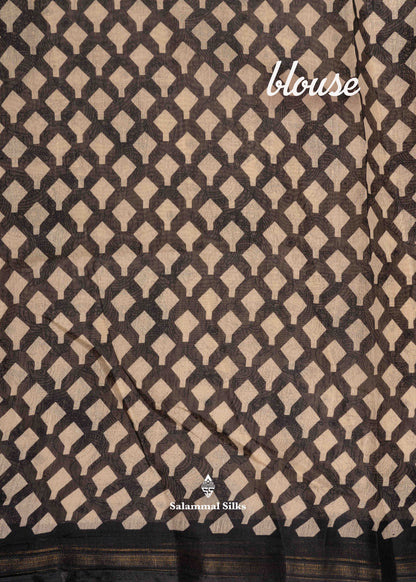 Beige Colour Kalamkari Printed Cotton Mix Saree With Navy Blue Blouse