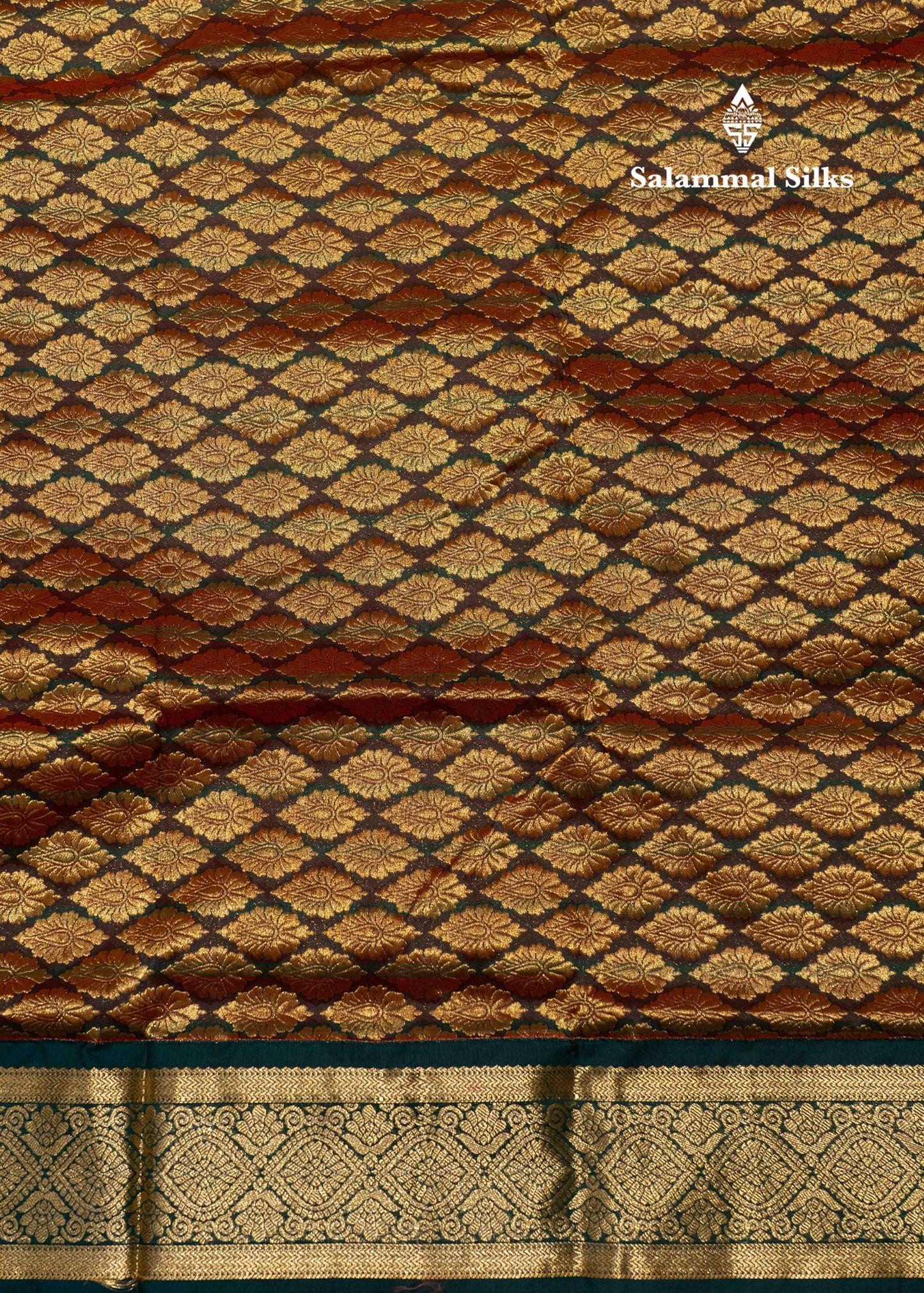 9 Yards Semi Silk Saree Peach Colour with Bottle Green Border