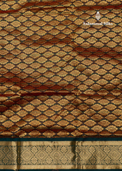 9 Yards Semi Silk Saree Peach Colour with Bottle Green Border