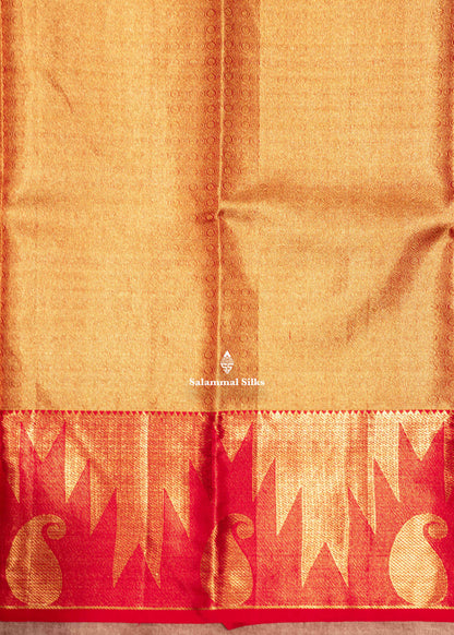 Orange Colour Kanjivaram Pure Tissue Silk Saree with Red Gold Zari Border