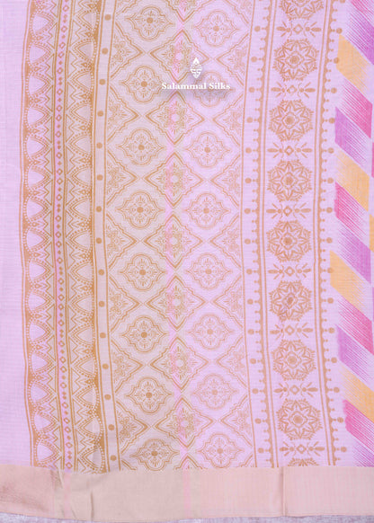 Baby Pink Kota Cotton Printed Saree With Sandal Colour Border