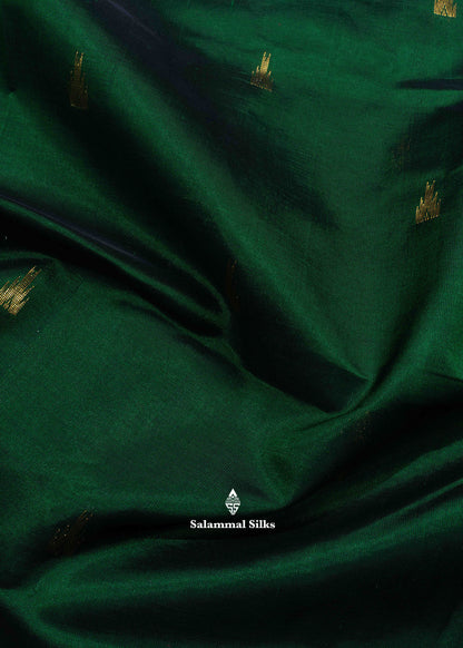 Bottle Green Pure Silk Cotton Saree With Maroon Blouse