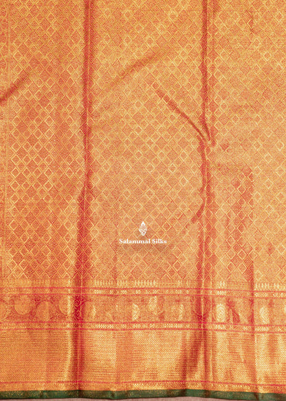 Kanjivaram Tomato Red Colour 2G Zari Pure Silk Saree With Gold Zari Border