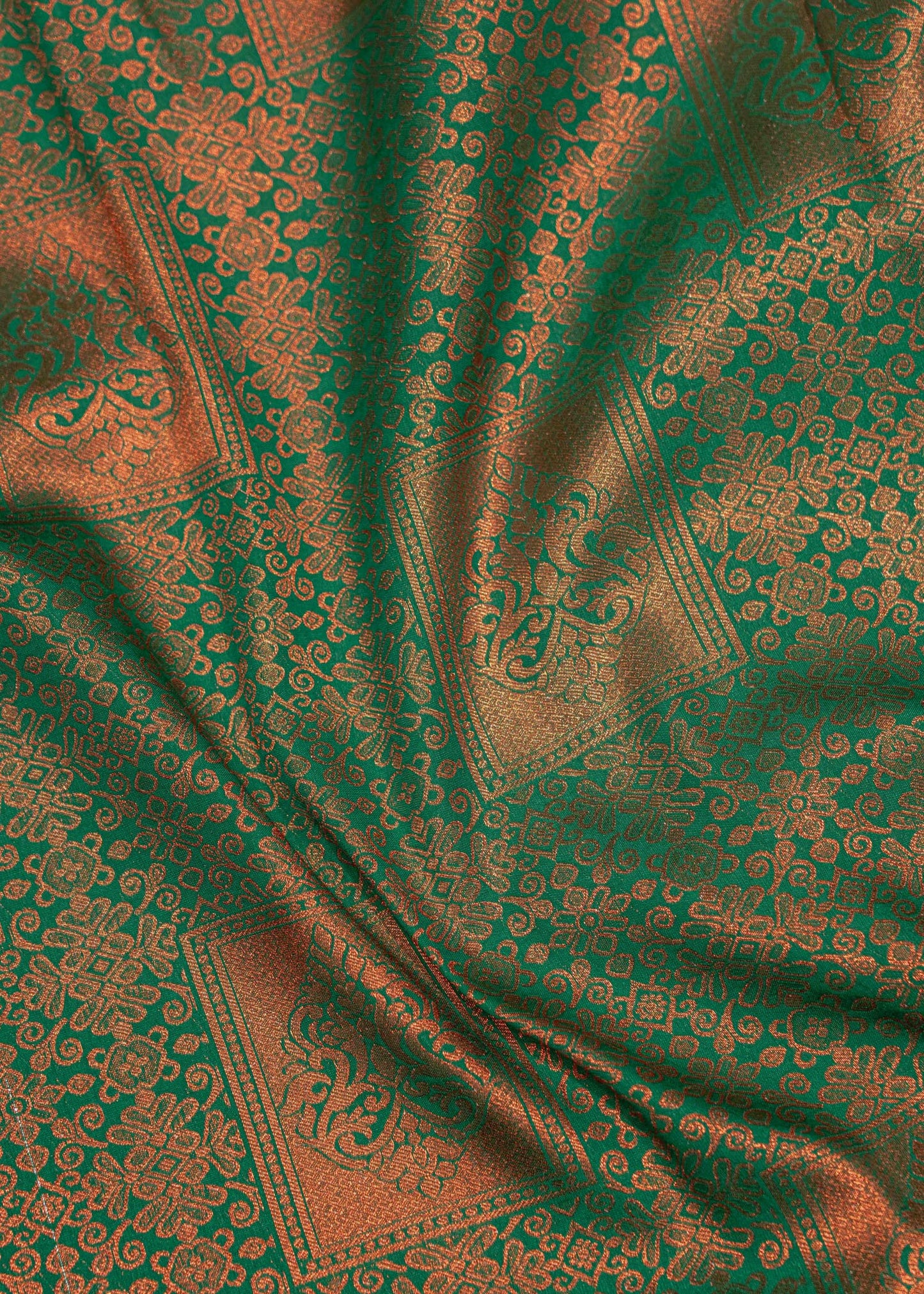 Green Colour Semi Silk Saree With Cream Grey Border