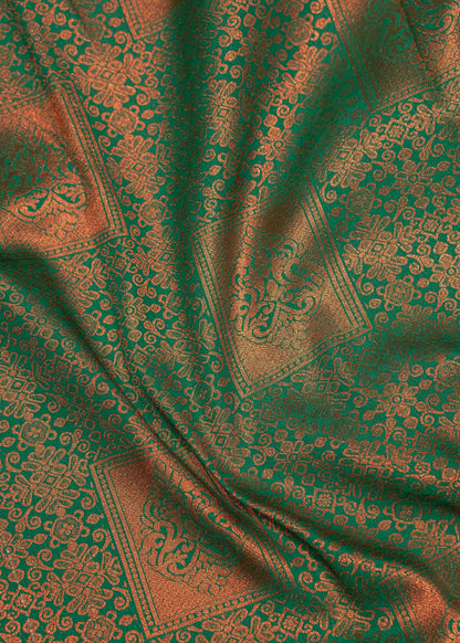 Green Colour Semi Silk Saree With Cream Grey Border