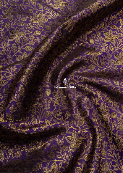 Violet Colour Kanjivaram Pure Silk Saree 3G Zari with Traditional Long Size Border