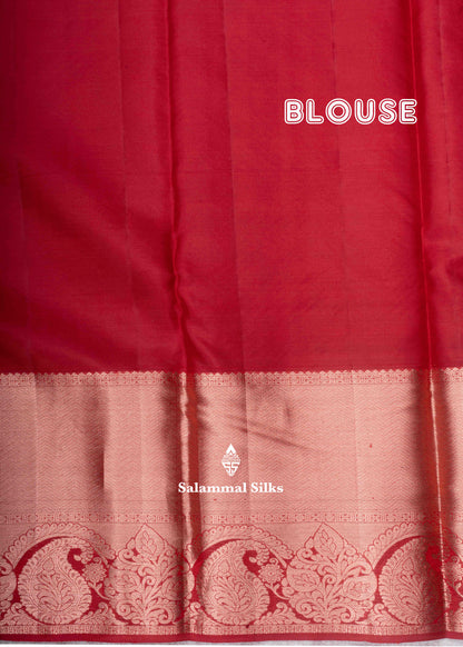 Kanjivaram Mustard Yellow Pure Silk Jacquard Saree With Red Blouse