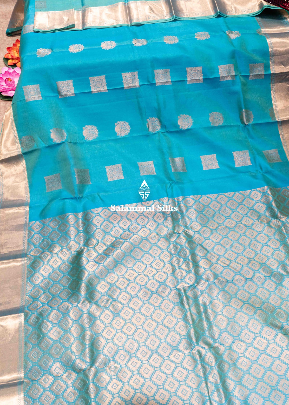 Light Peacock Blue Colour Pure Kanjivaram Silk Saree With Gold Zari Border
