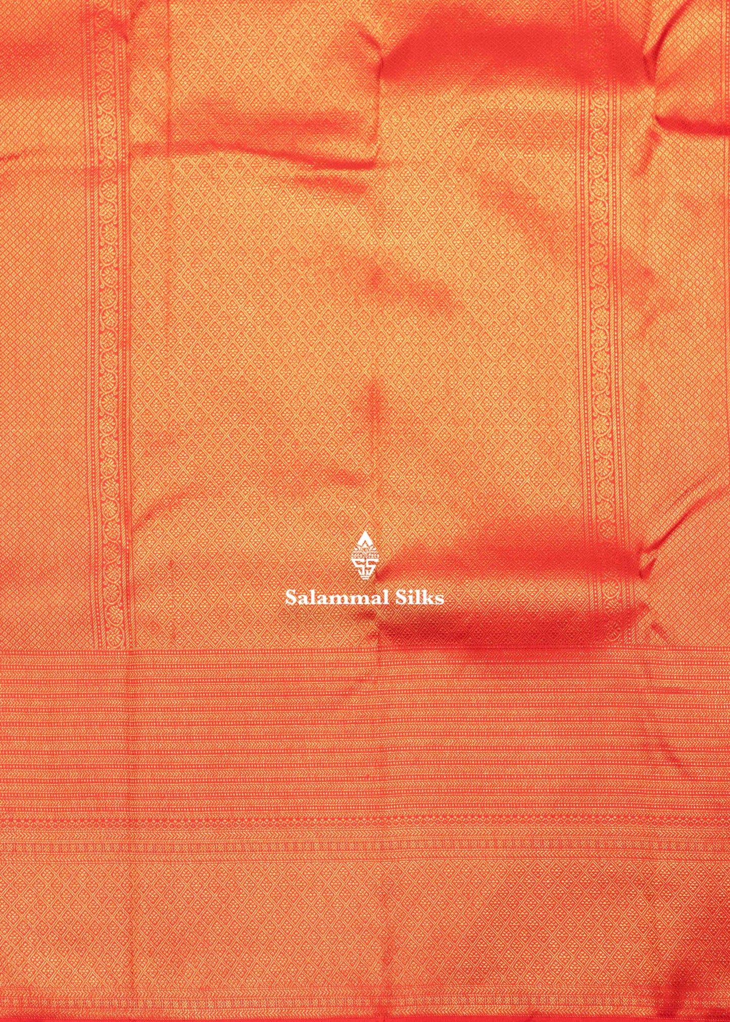 Tomato Red Colour Kanjivaram Pure Silk Saree with Copper Zari Long Border