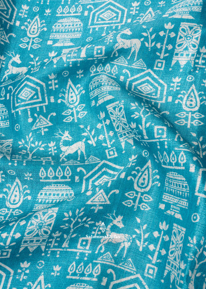 Sky Blue Colour Fancy Semi Tussar Saree With Blouse