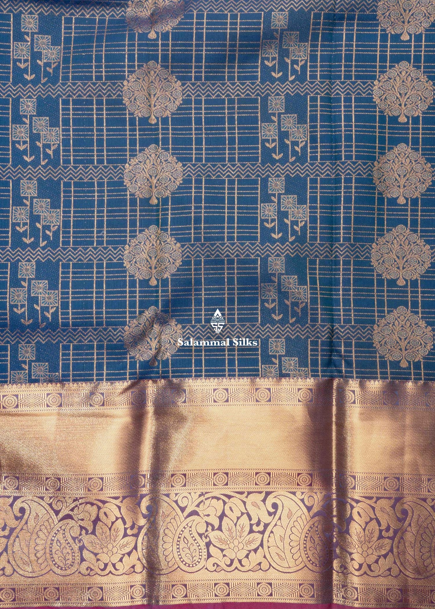 Olive Blue Semi Silk Saree With Copper Zari Border