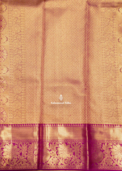 Gold Colour Kanjivaram Pure Tissue Silk Saree with Vadamalli Border
