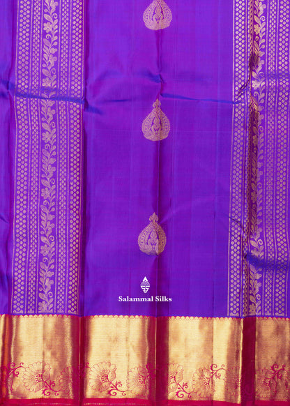 Kanjivaram Violet Pure Silk Saree With Pinkish Red Blouse