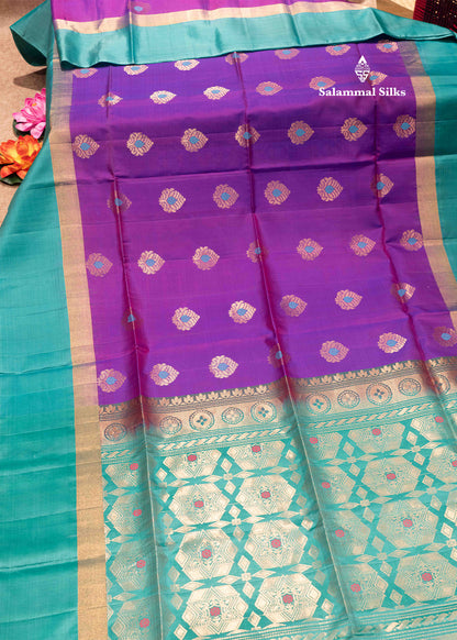 Violet Colour Pure Kanjivaram Soft Silk Saree With Rexona Green Border