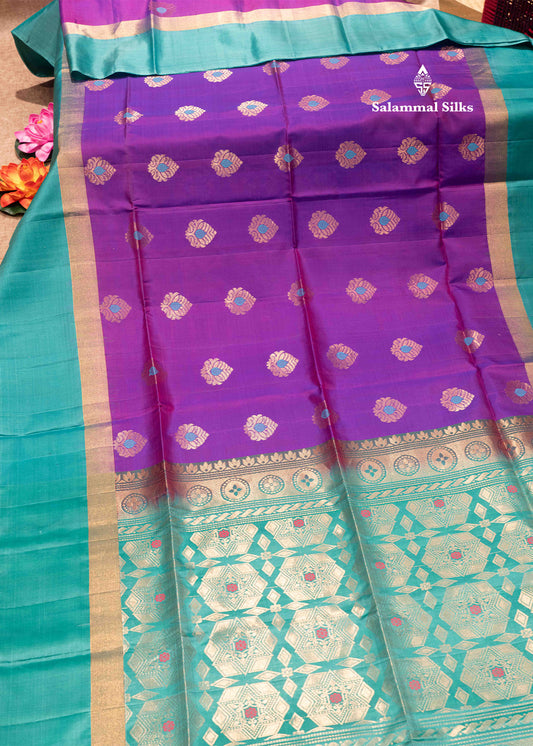 Violet Colour Pure Kanjivaram Soft Silk Saree With Rexona Green Border